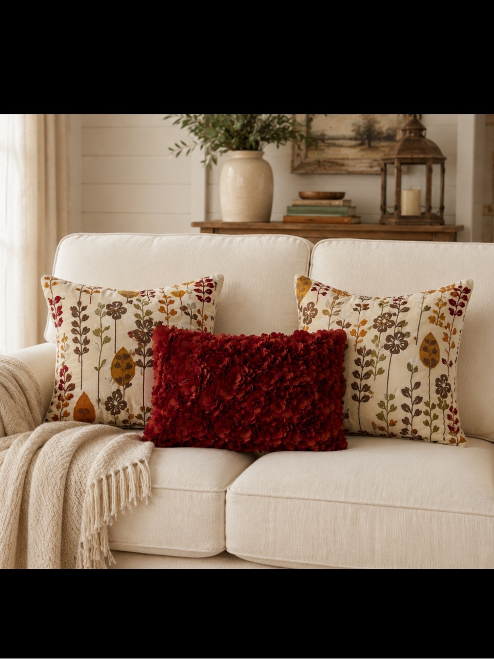 3” Vintage Pier 1 Throw Pillow Set. Botanical | Neutral | Hygge | Textural Fall